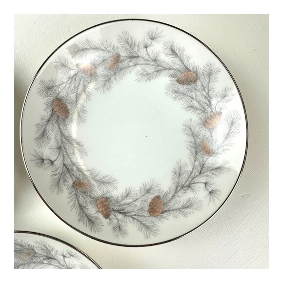 4 Sango Sierra Pines Salad/Soup Bowls 7.5 In Vintage Japan Set Platinum Rim - Picture 6 of 6